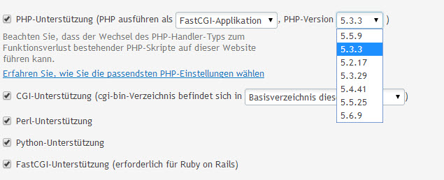 PHP-Version wählen